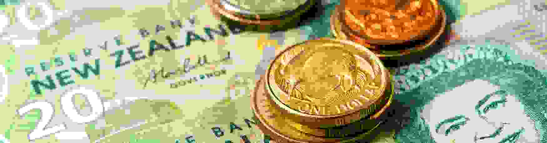 A close-up of New Zealand currency
