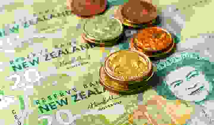A close-up of New Zealand currency