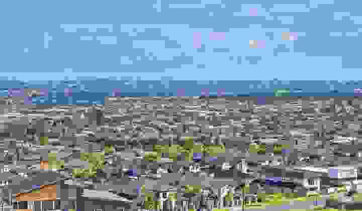 Wide shot of a suburban neighbourhood