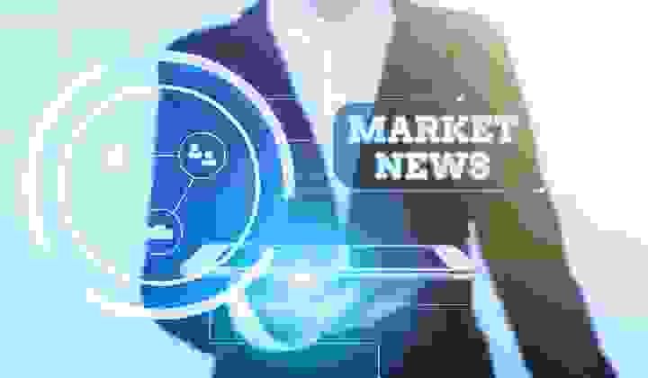 Market news concept with blurred focus on suited man in background