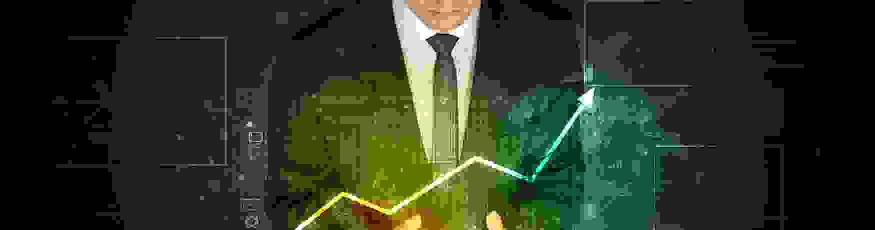 Serious business man tries to predict the future of the property market using a crystal ball